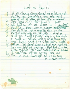 Tupac Shakur "Let Em Have It" Hand Written Song Lyrics (JSA)